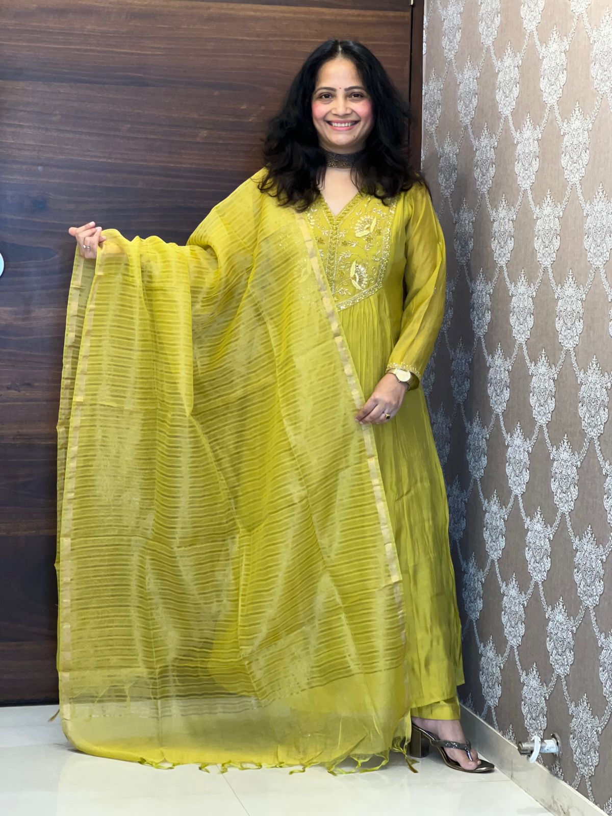 Mustard Color Mul Chanderi Dupatta Set