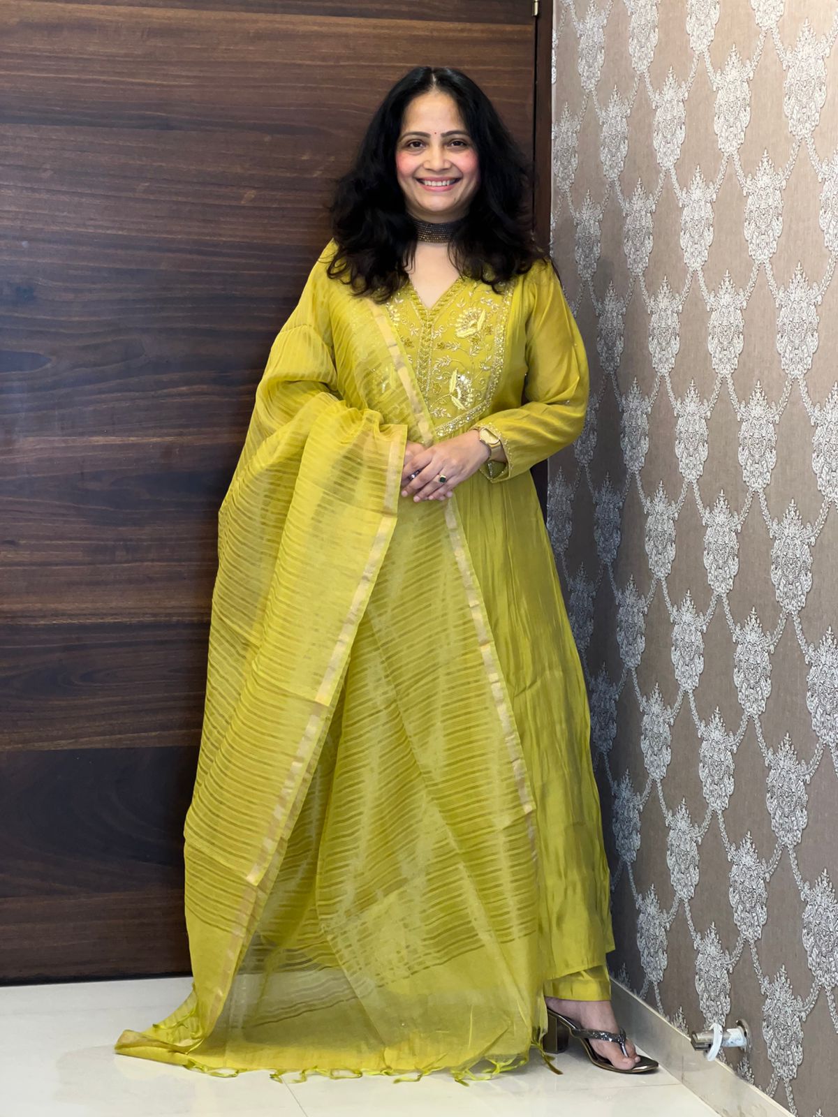 Mustard Color Mul Chanderi Dupatta Set