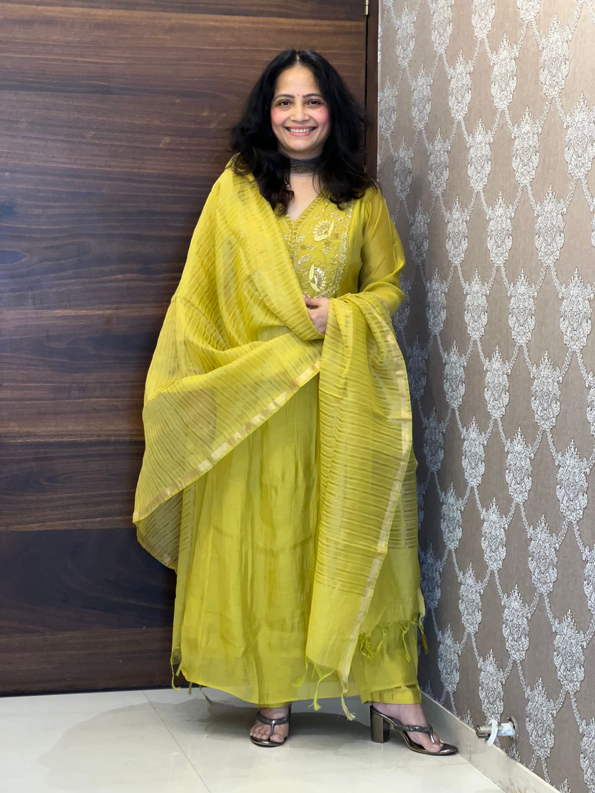 Mustard Color Mul Chanderi Dupatta Set