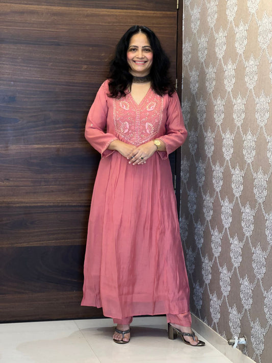 Pink Color Mul Chanderi Dupatta Set