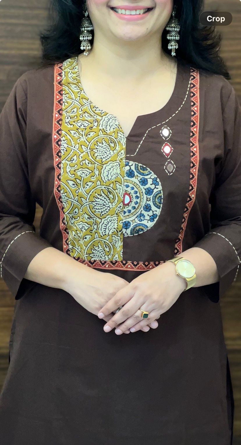 Coffee Brown-Offwhite Colour Dabu Cotton Dupatta Set