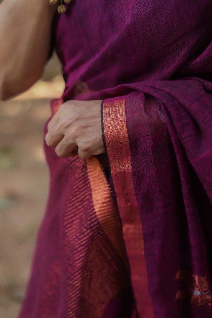 Dark purple/Blue/Brown Shade - Linen Jamdani