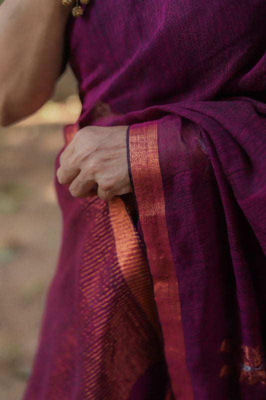 Dark purple/Blue/Brown Shade - Linen Jamdani
