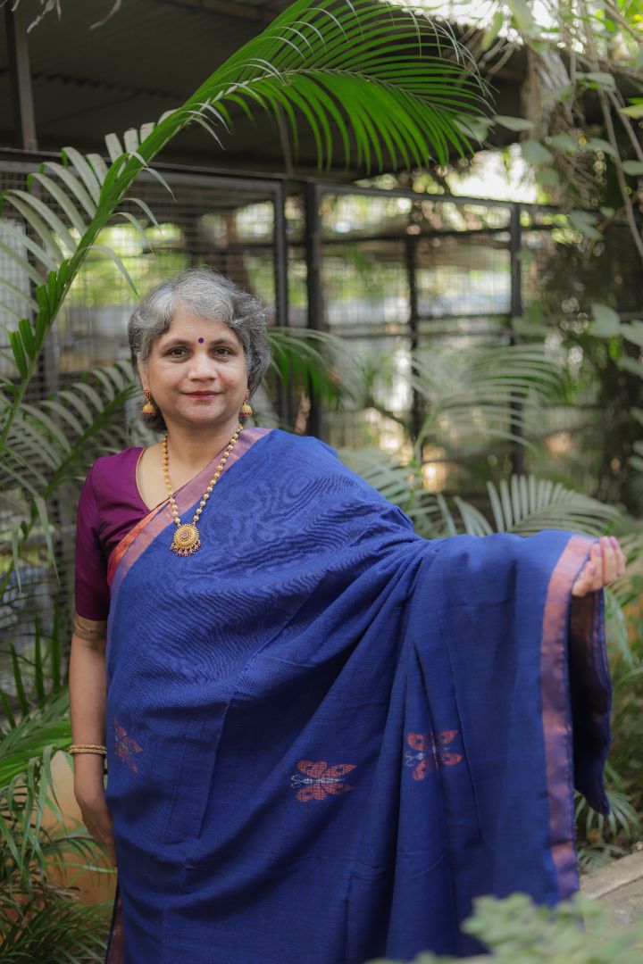 Dark purple/Blue/Brown Shade - Linen Jamdani