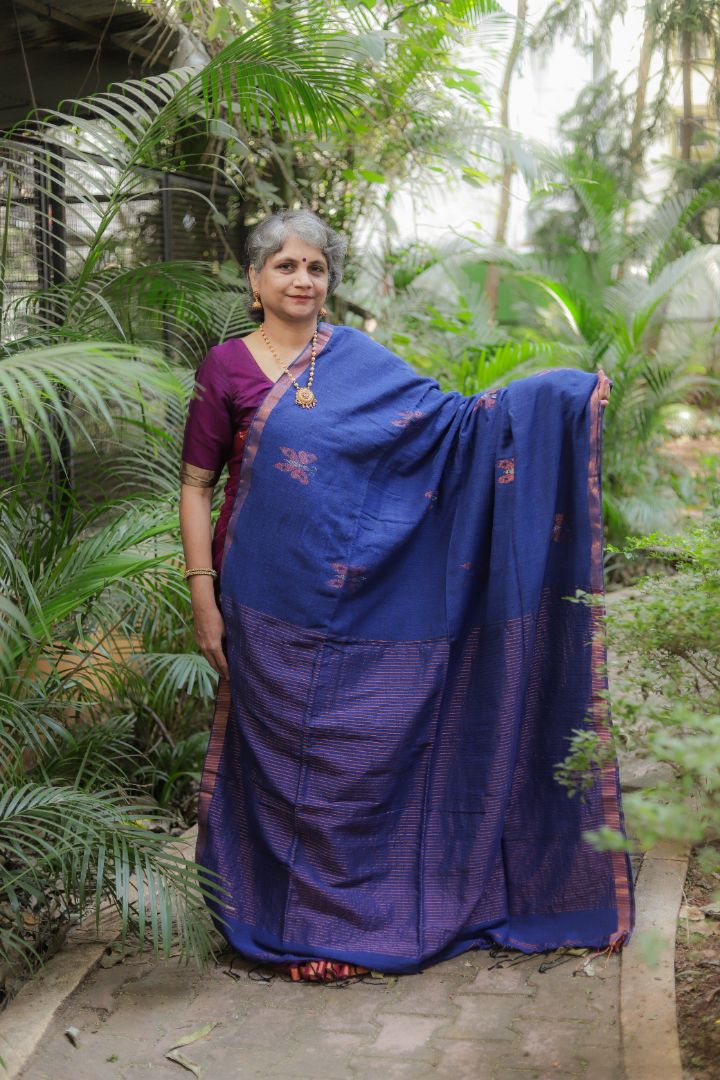 Dark purple/Blue/Brown Shade - Linen Jamdani