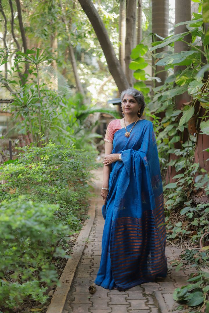 Blue/Green Shade - Rose Jamdani Saree