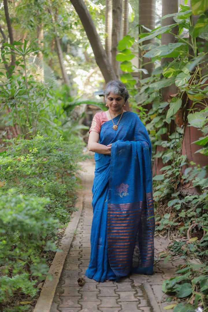 Blue/Green Shade - Rose Jamdani Saree