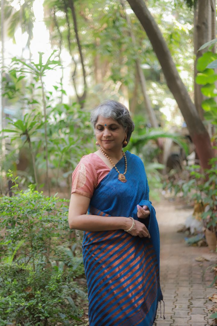 Blue/Green Shade - Rose Jamdani Saree