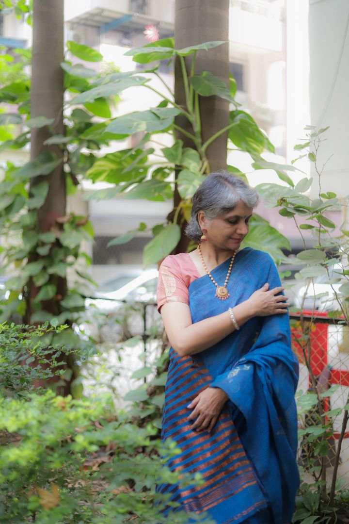 Blue/Green Shade - Rose Jamdani Saree