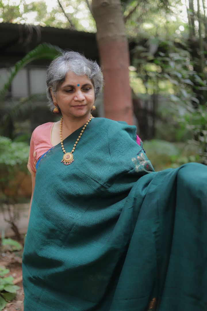 Blue/Green Shade - Rose Jamdani Saree