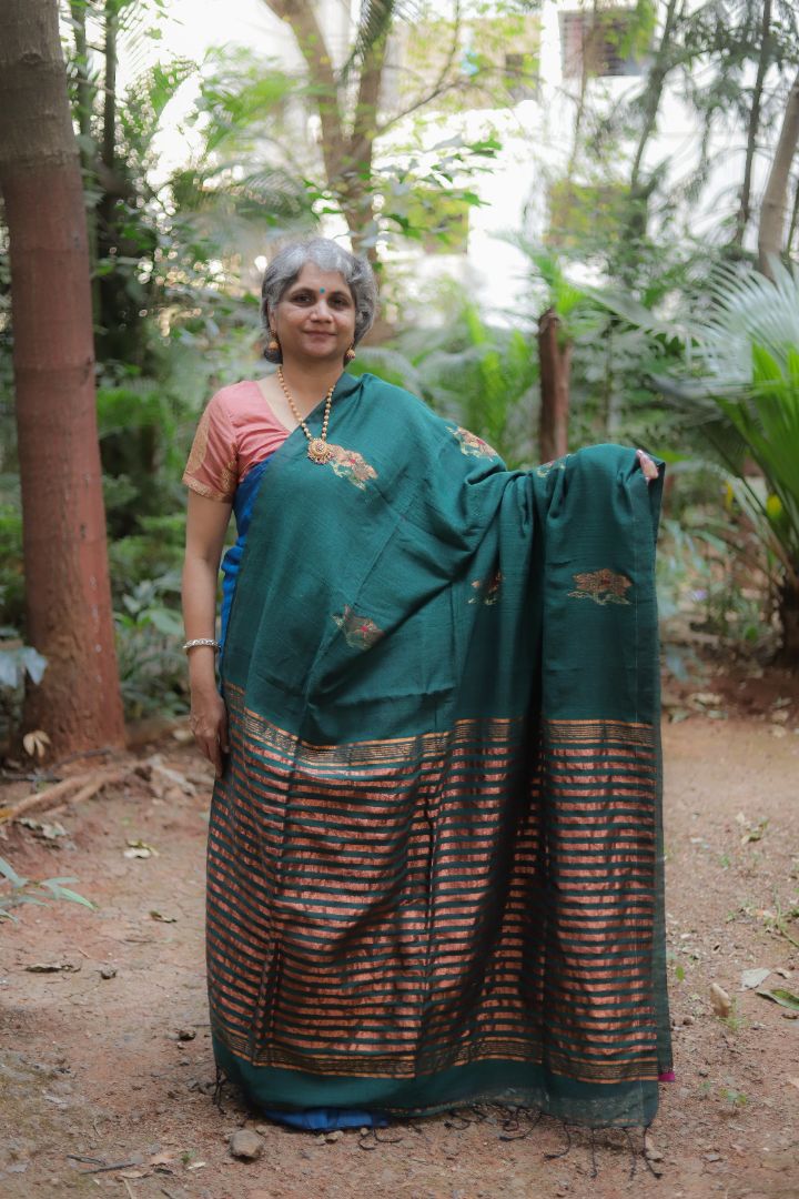 Blue/Green Shade - Rose Jamdani Saree
