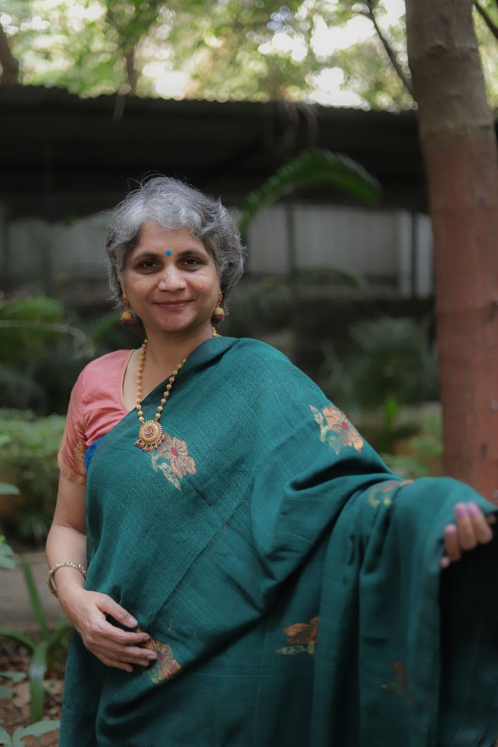 Blue/Green Shade - Rose Jamdani Saree