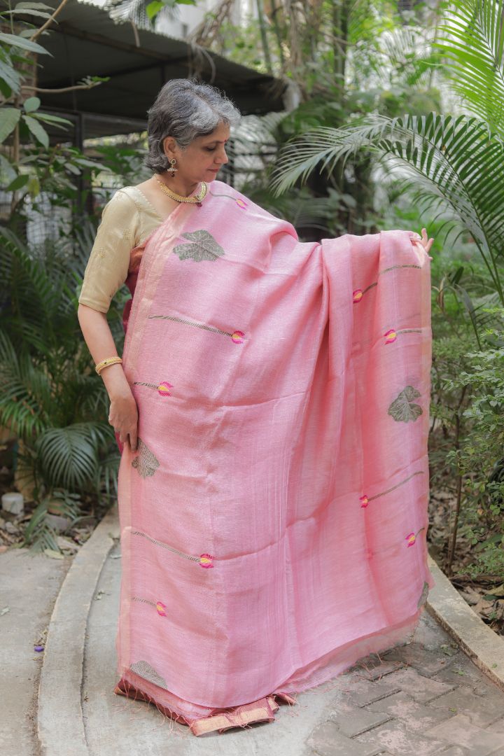 Silk Linen Jamdani | Soft Yellow