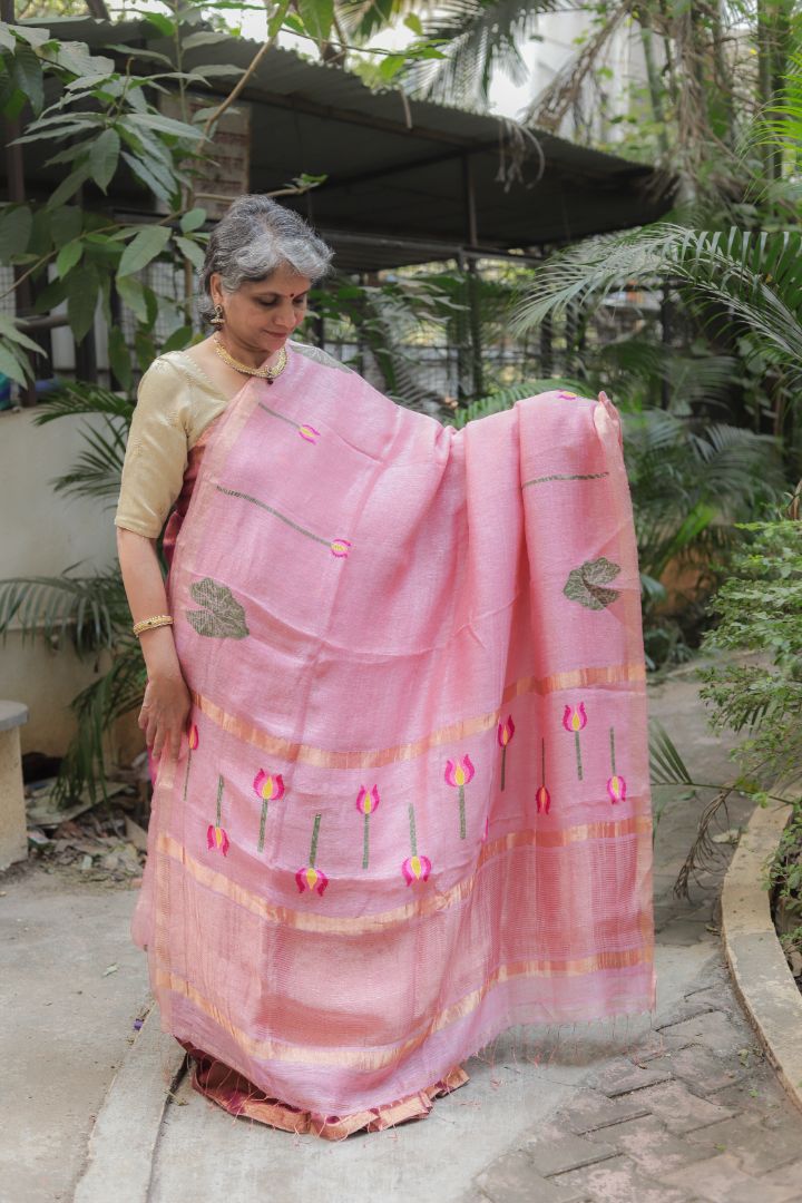Silk Linen Jamdani | Soft Yellow