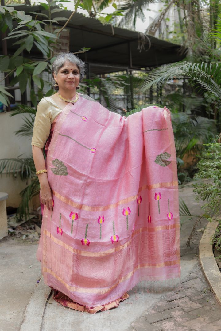Silk Linen Jamdani | Soft Yellow