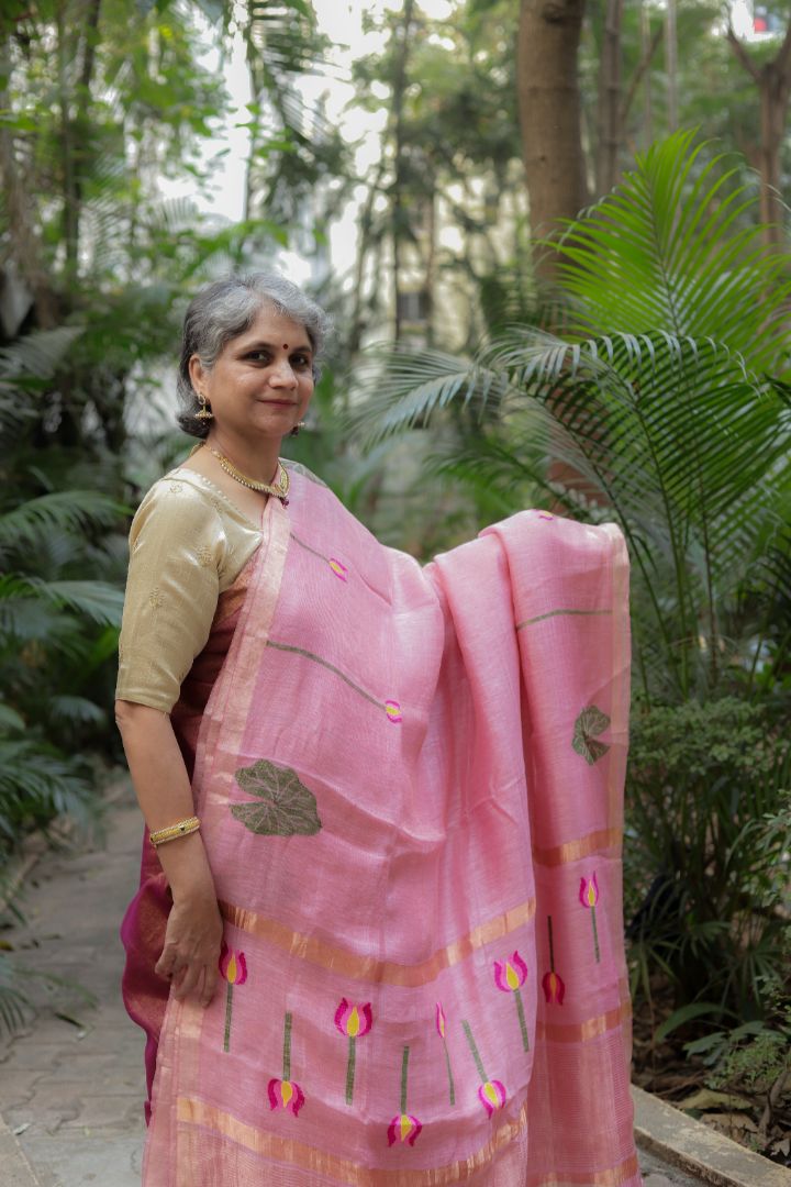 Silk Linen Jamdani | Soft Yellow