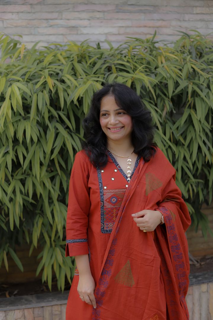 Rust Colour Premium Cotton Dupatta Set