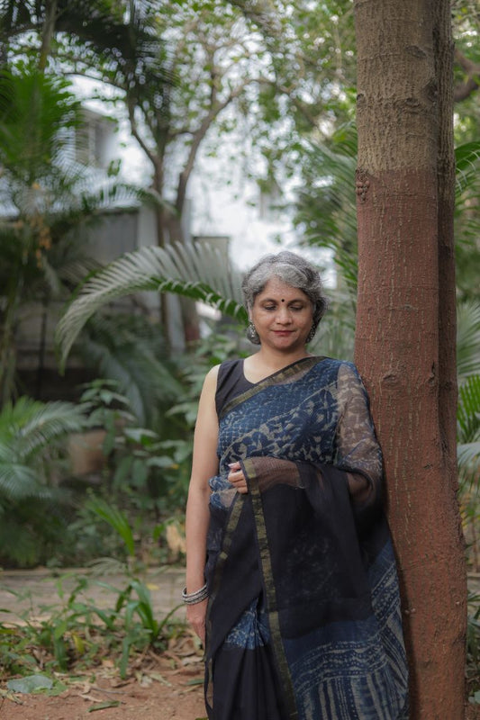 Black Kota Doria- Cotton Saree