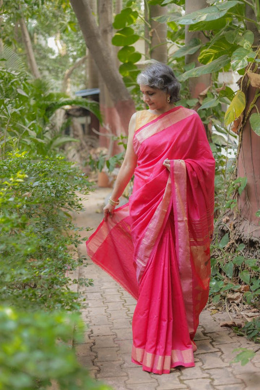 Pink Cotton Handloom - Paithani Saree
