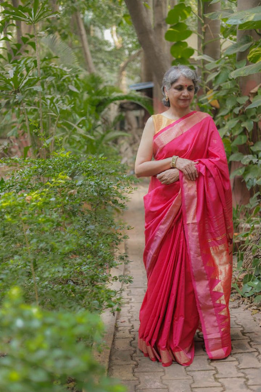 Pink Cotton Handloom - Paithani Saree