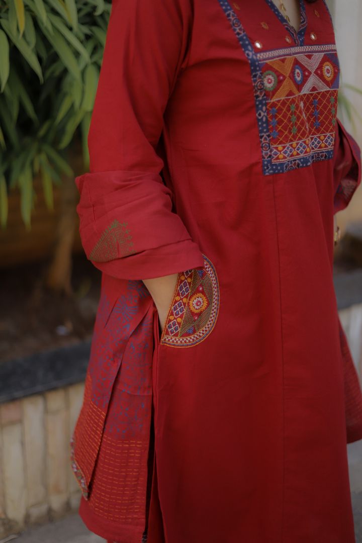 Maroon Colour Premium Cotton Dupatta Set