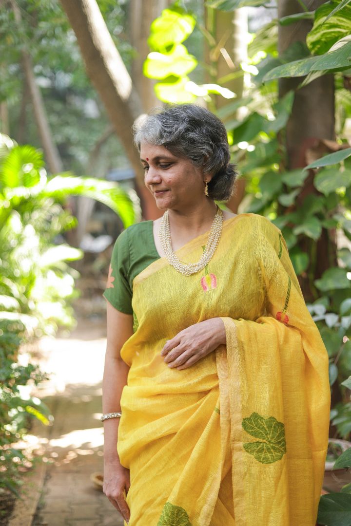 Silk Linen Jamdani | Soft Yellow