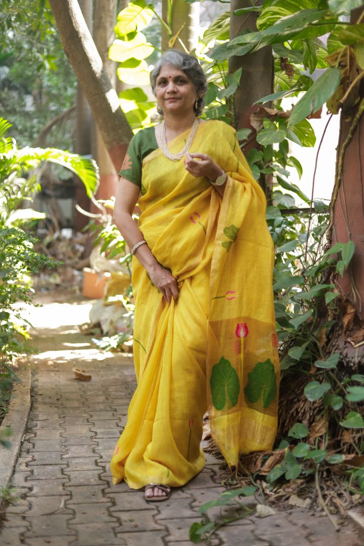 Silk Linen Jamdani | Soft Yellow