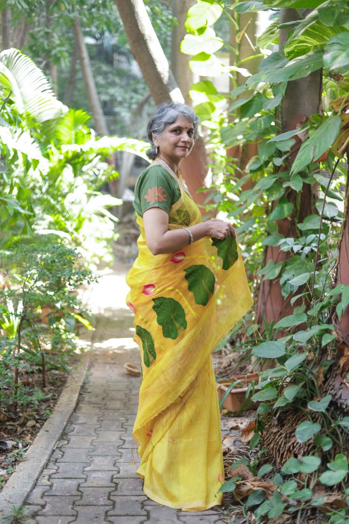 Silk Linen Jamdani | Soft Yellow