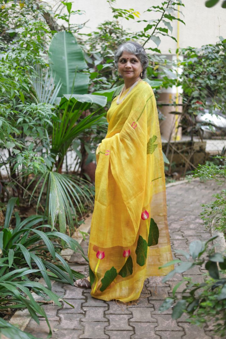Silk Linen Jamdani | Soft Yellow