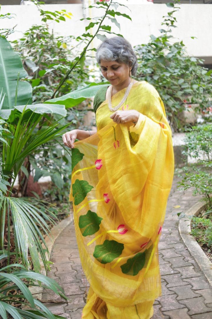 Silk Linen Jamdani | Soft Yellow