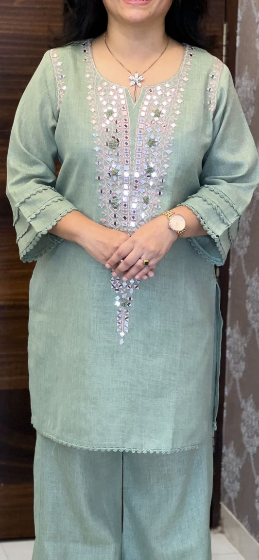 Dusty Green Organic Cotton Indo Western Coord Set