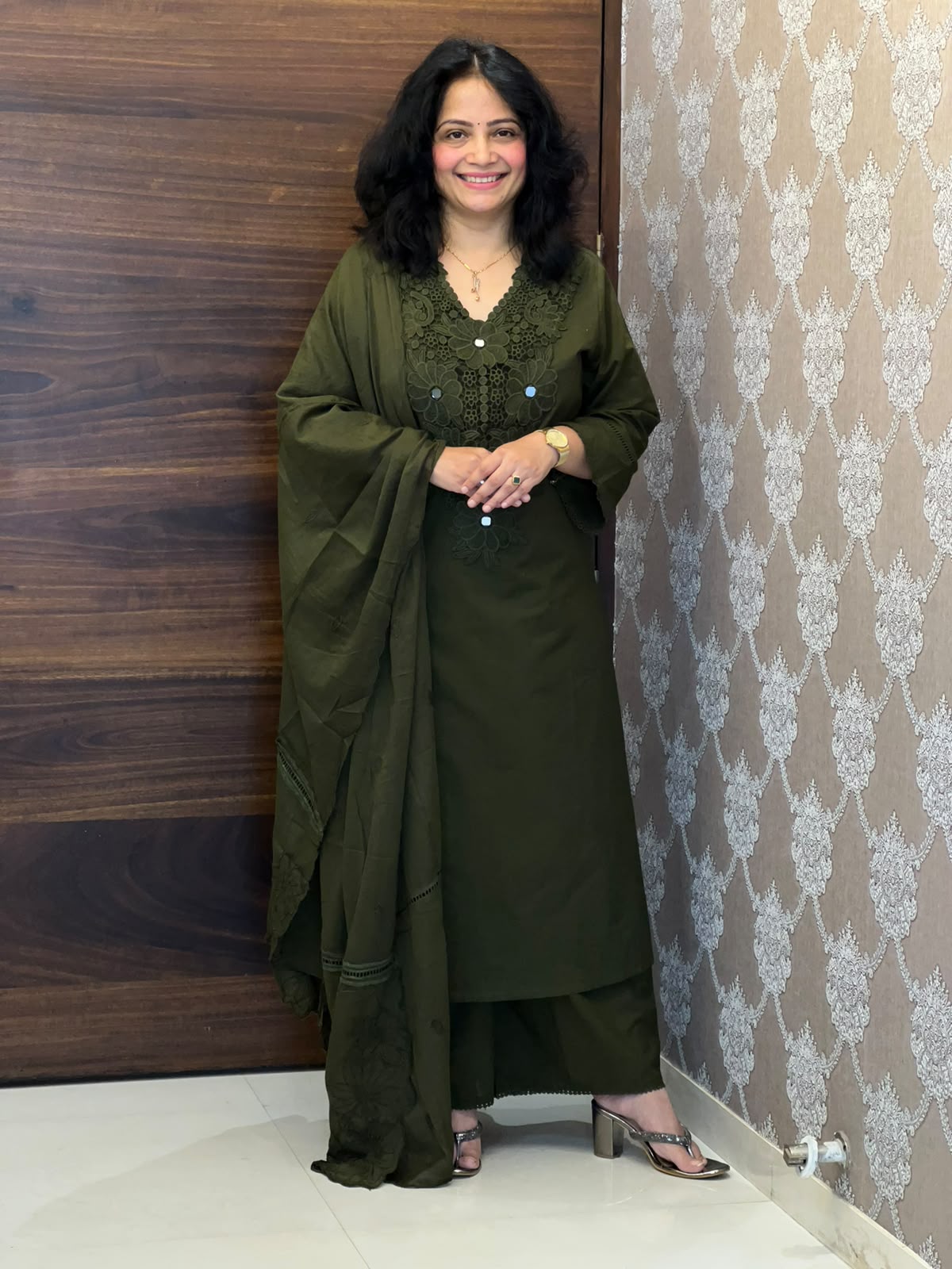 Dark Olive Green Pure Cotton Dupatta Set