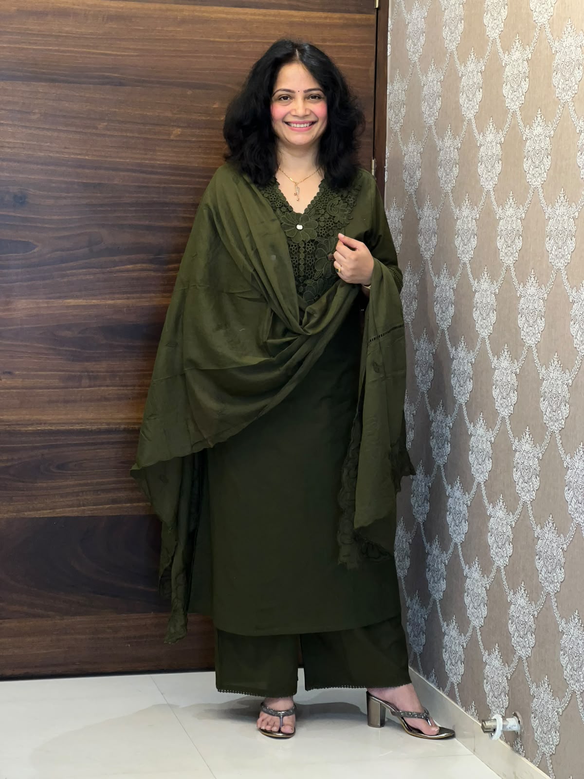 Dark Olive Green Pure Cotton Dupatta Set
