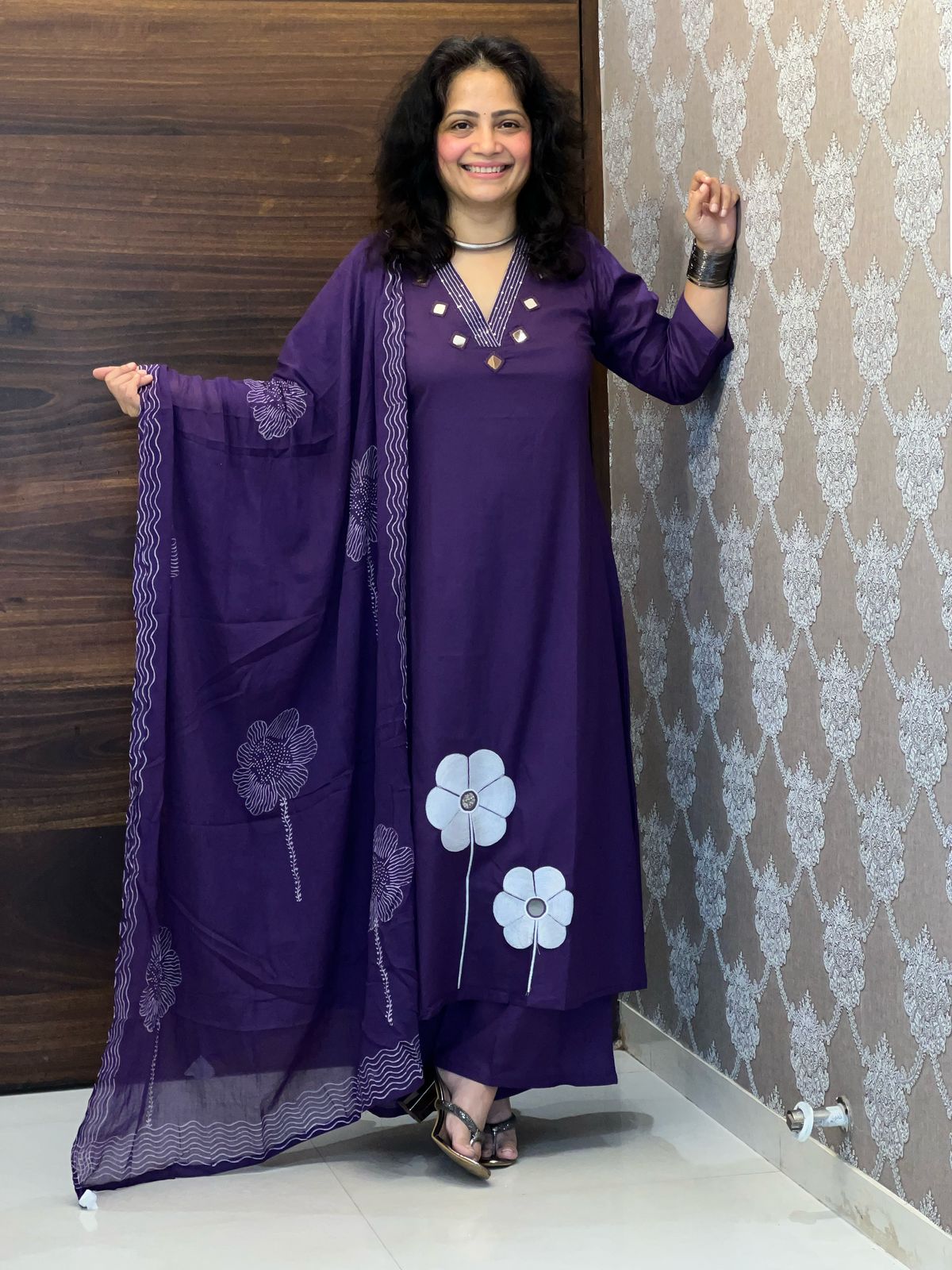 Purple Colour Pure Cotton Dupatta Set