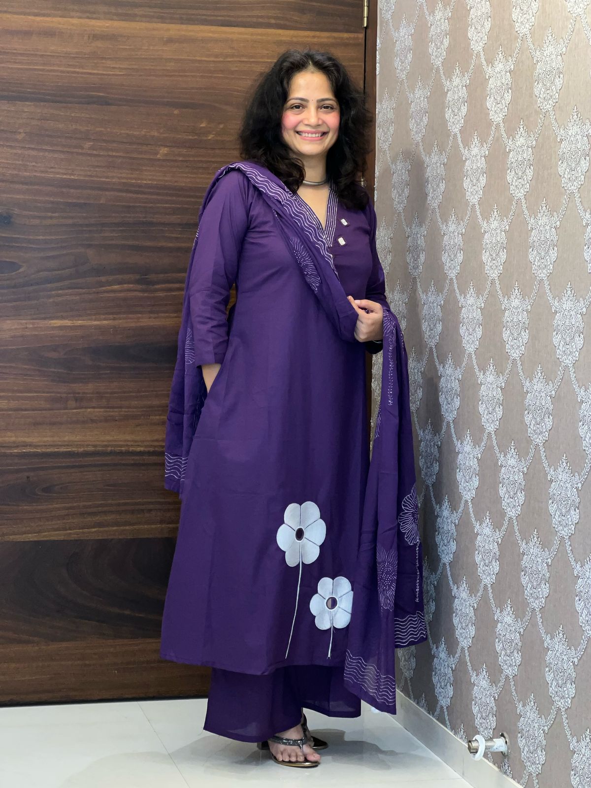 Purple Colour Pure Cotton Dupatta Set