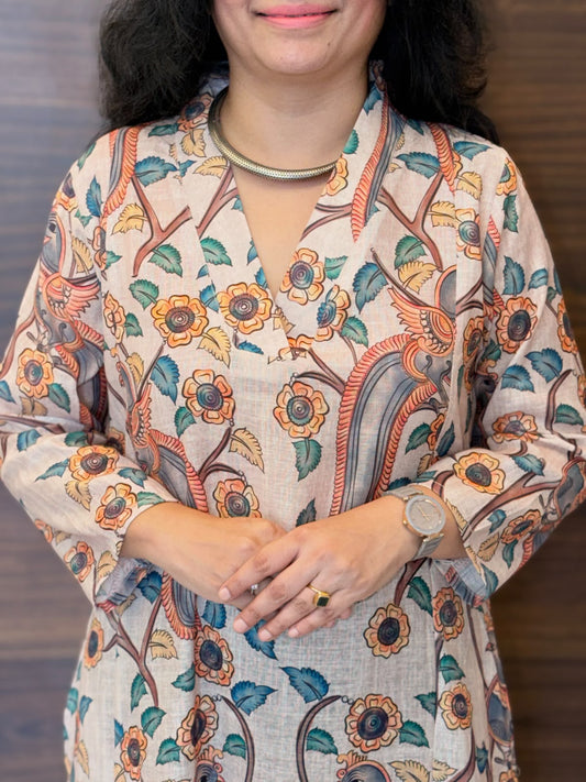 Soft Dusty Mauve Color Linen A-Line Kurti