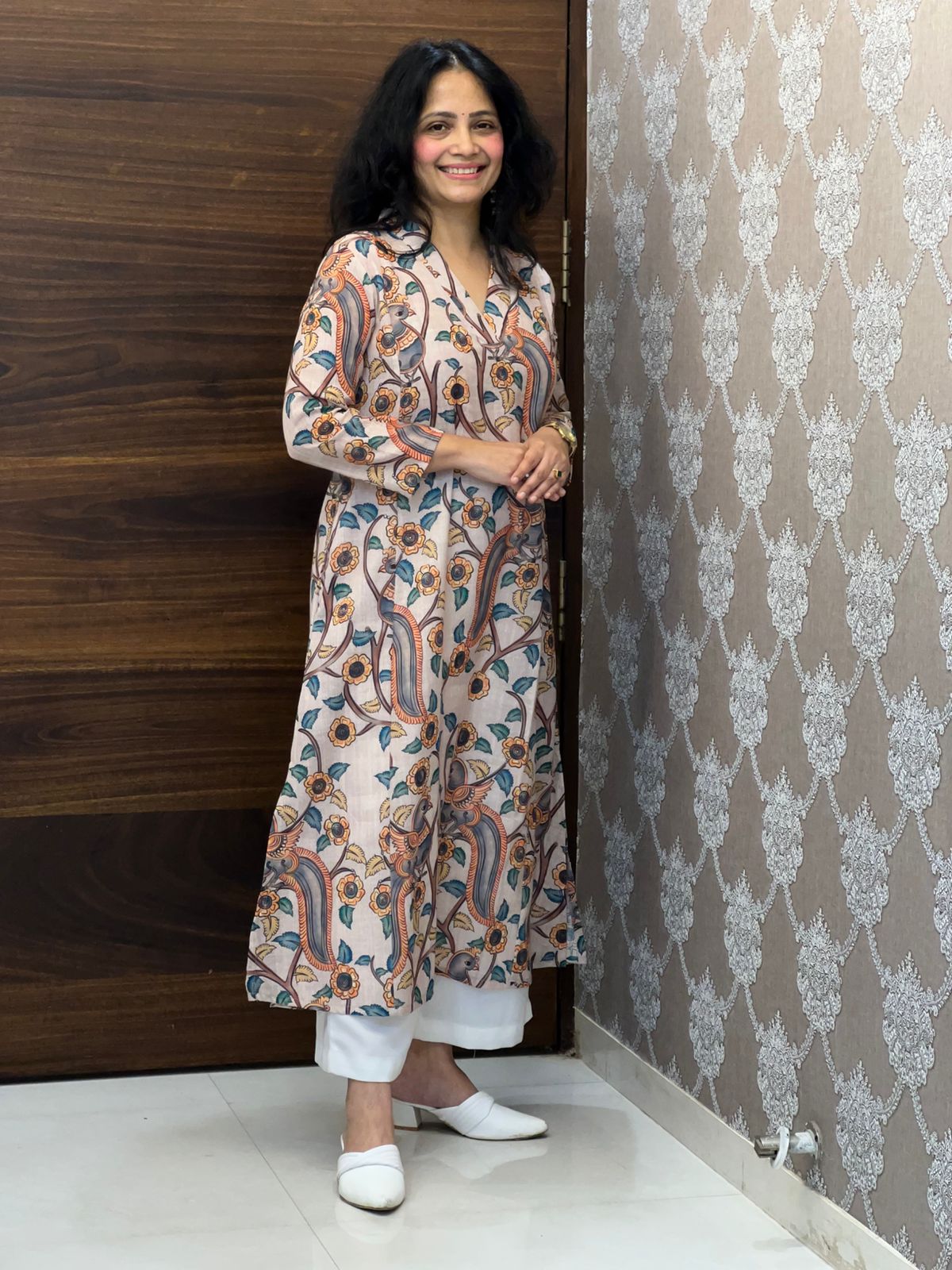 Soft Dusty Mauve Color Linen A-Line Kurti