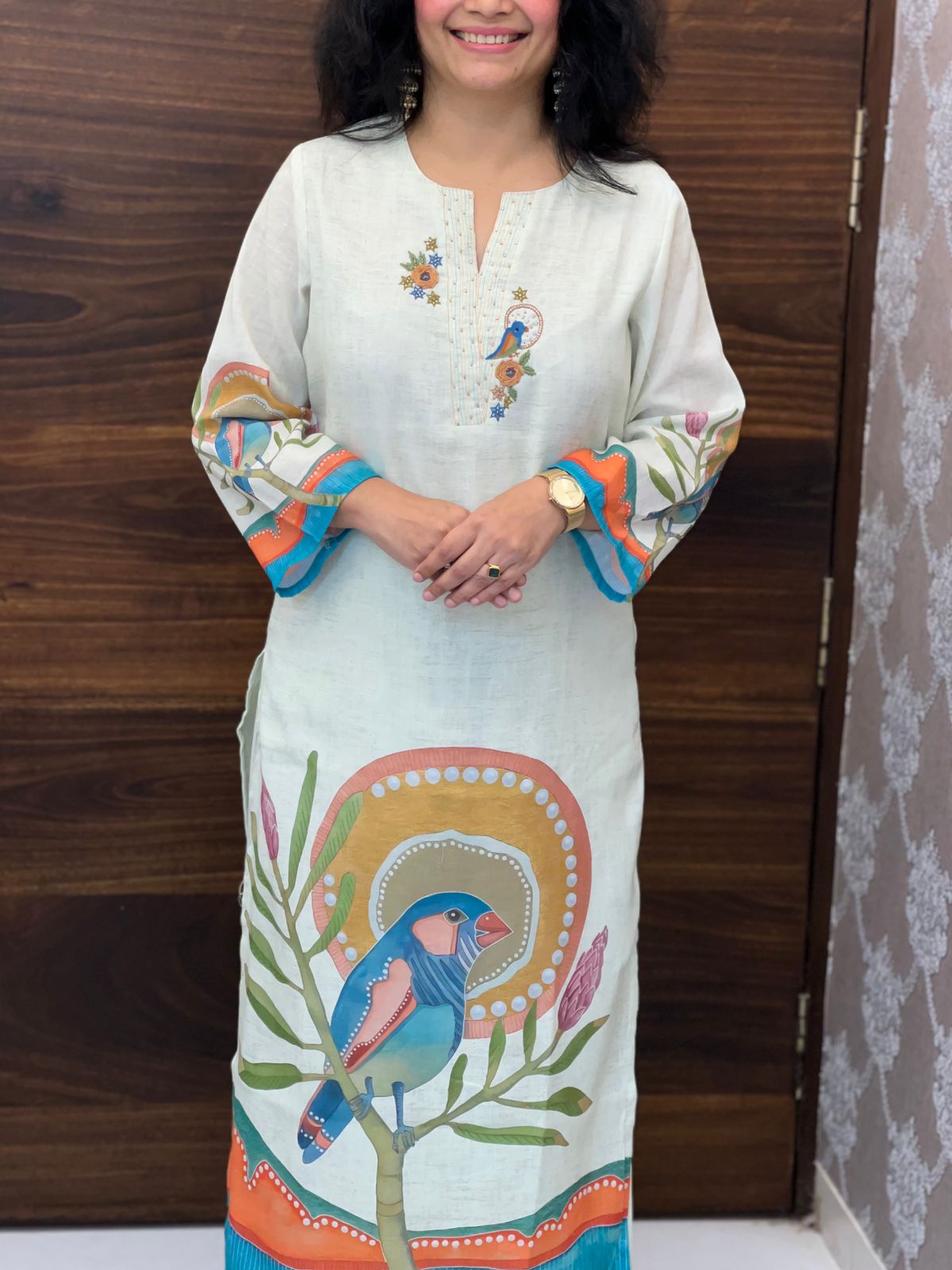 Mint Green Color Linen Dupatta Set