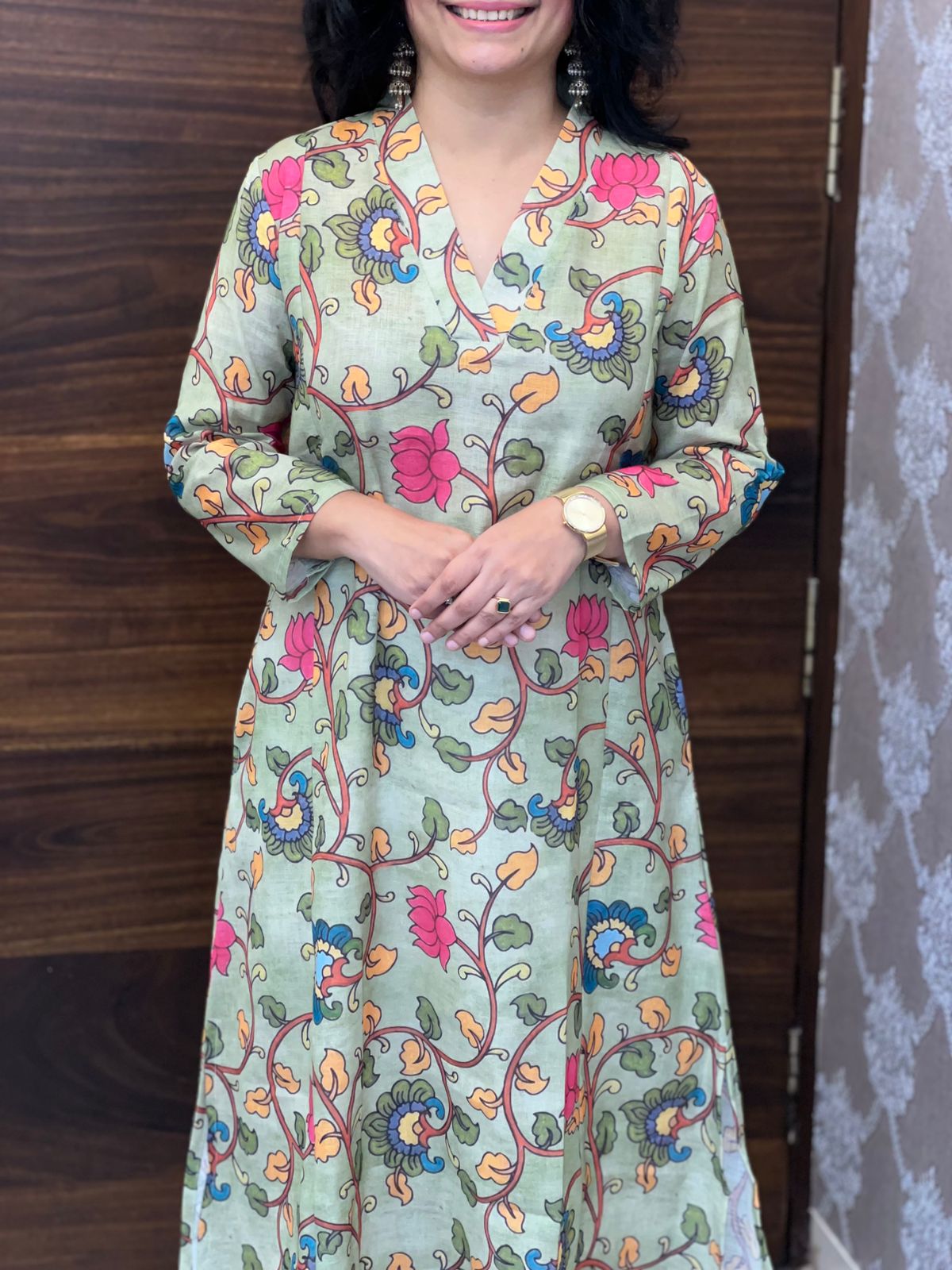 Soft Sage Green Color Linen A-Line Kurti