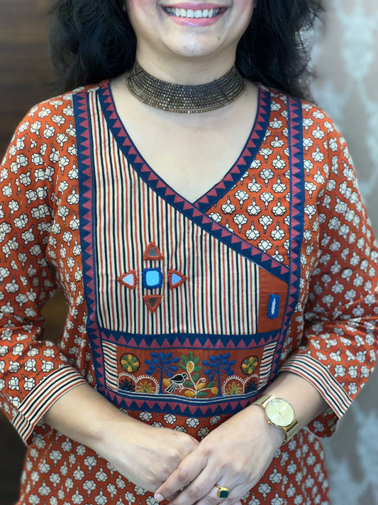 Rust Orange Pure Cotton Dupatta Set