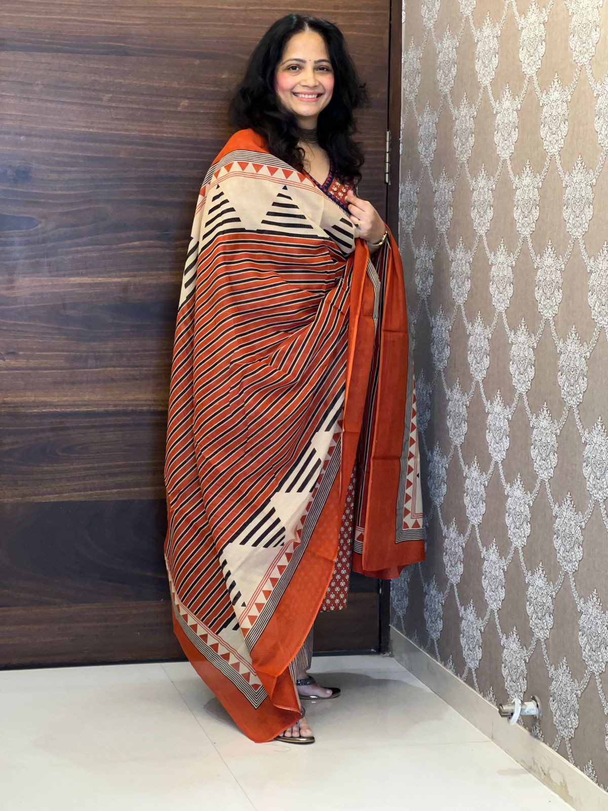 Rust Orange Pure Cotton Dupatta Set