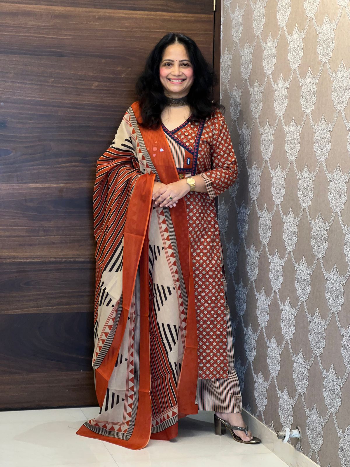 Rust Orange Pure Cotton Dupatta Set