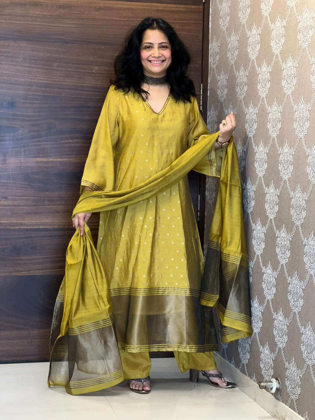 Mustard Color Chanderi Silk Dupatta Set