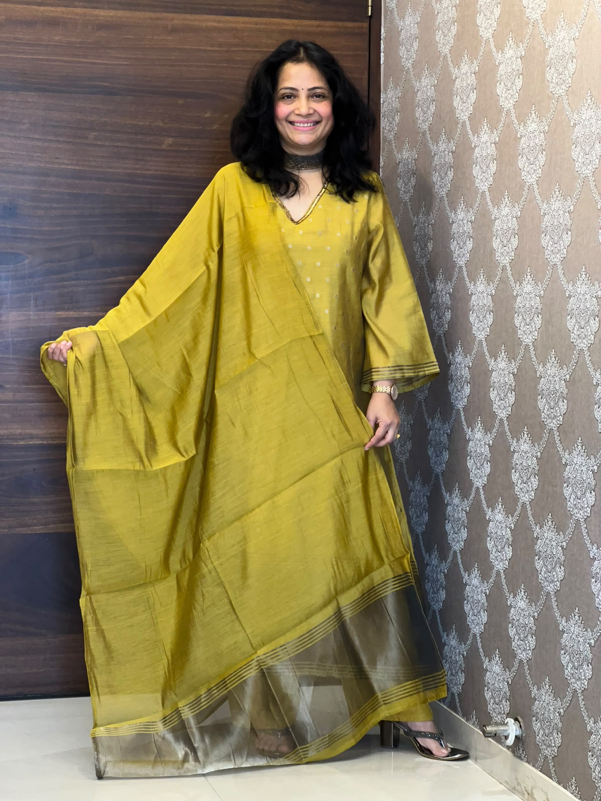Mustard Color Chanderi Silk Dupatta Set