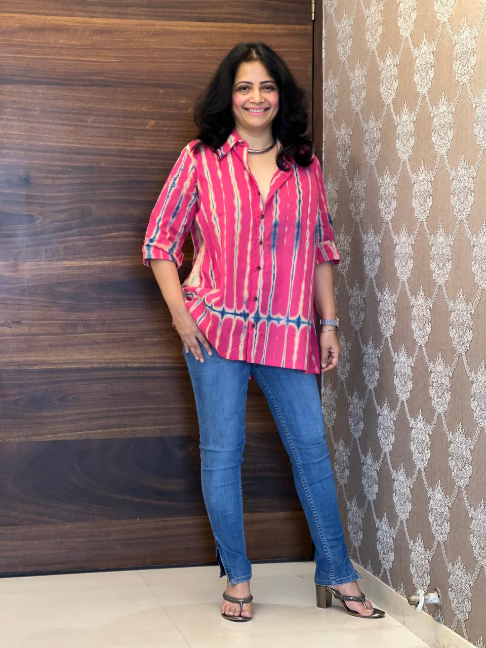 Shibori Print Pink Color Pure Cotton Shirt Top