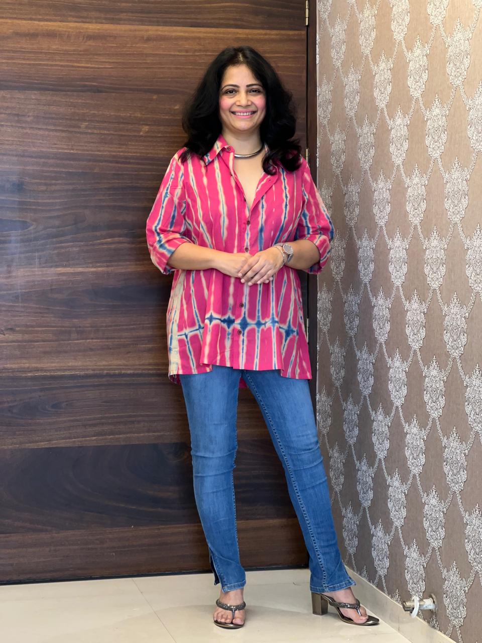 Shibori Print Pink Color Pure Cotton Shirt Top