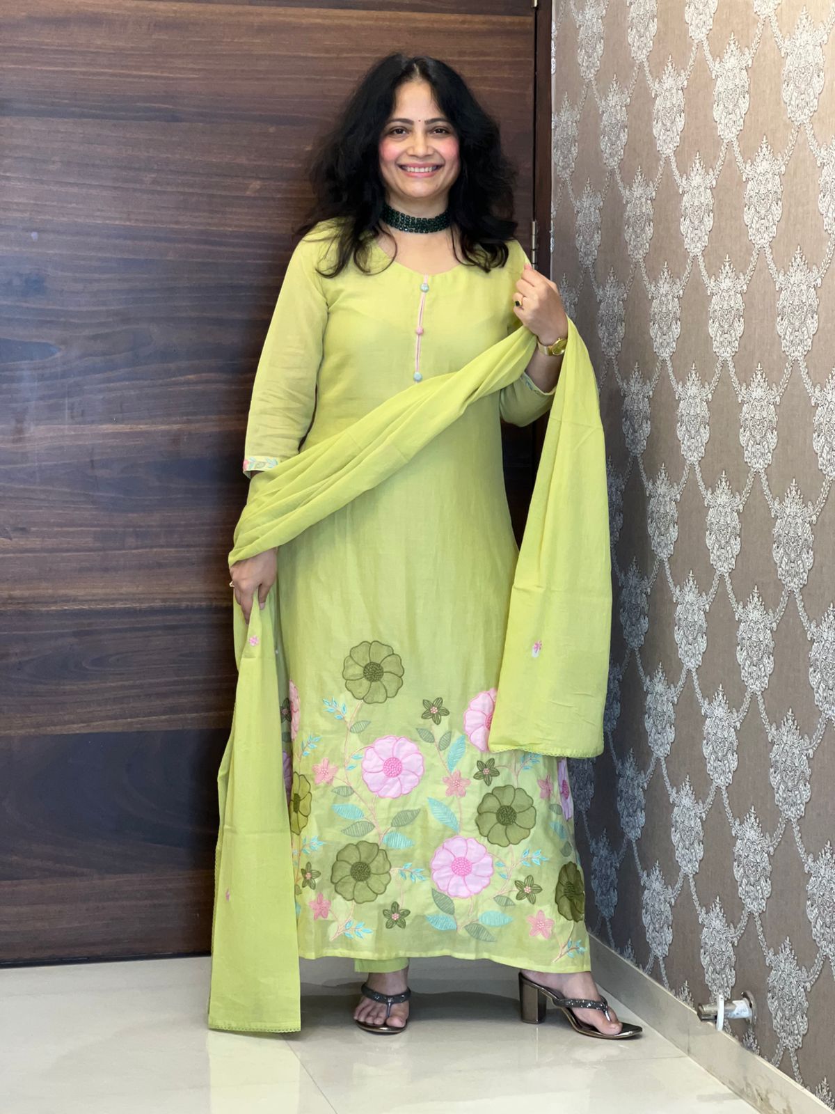 Pista Green Colour  Mulmul Cotton Dupatta Set