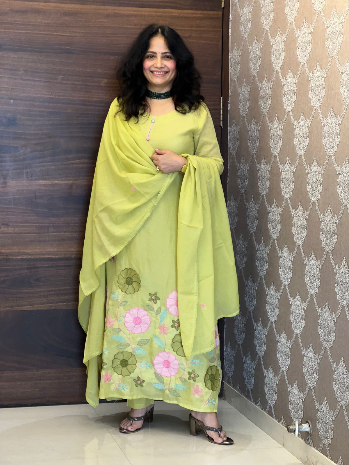 Pista Green Colour  Mulmul Cotton Dupatta Set