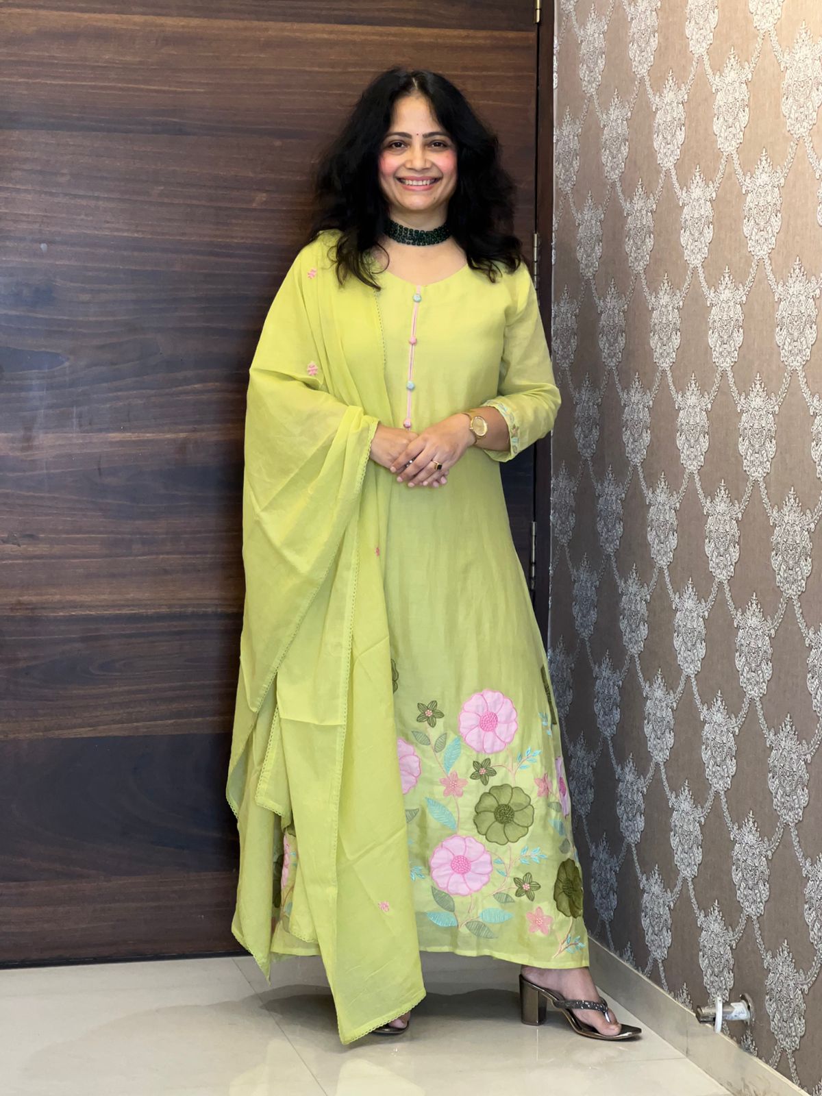 Pista Green Colour  Mulmul Cotton Dupatta Set