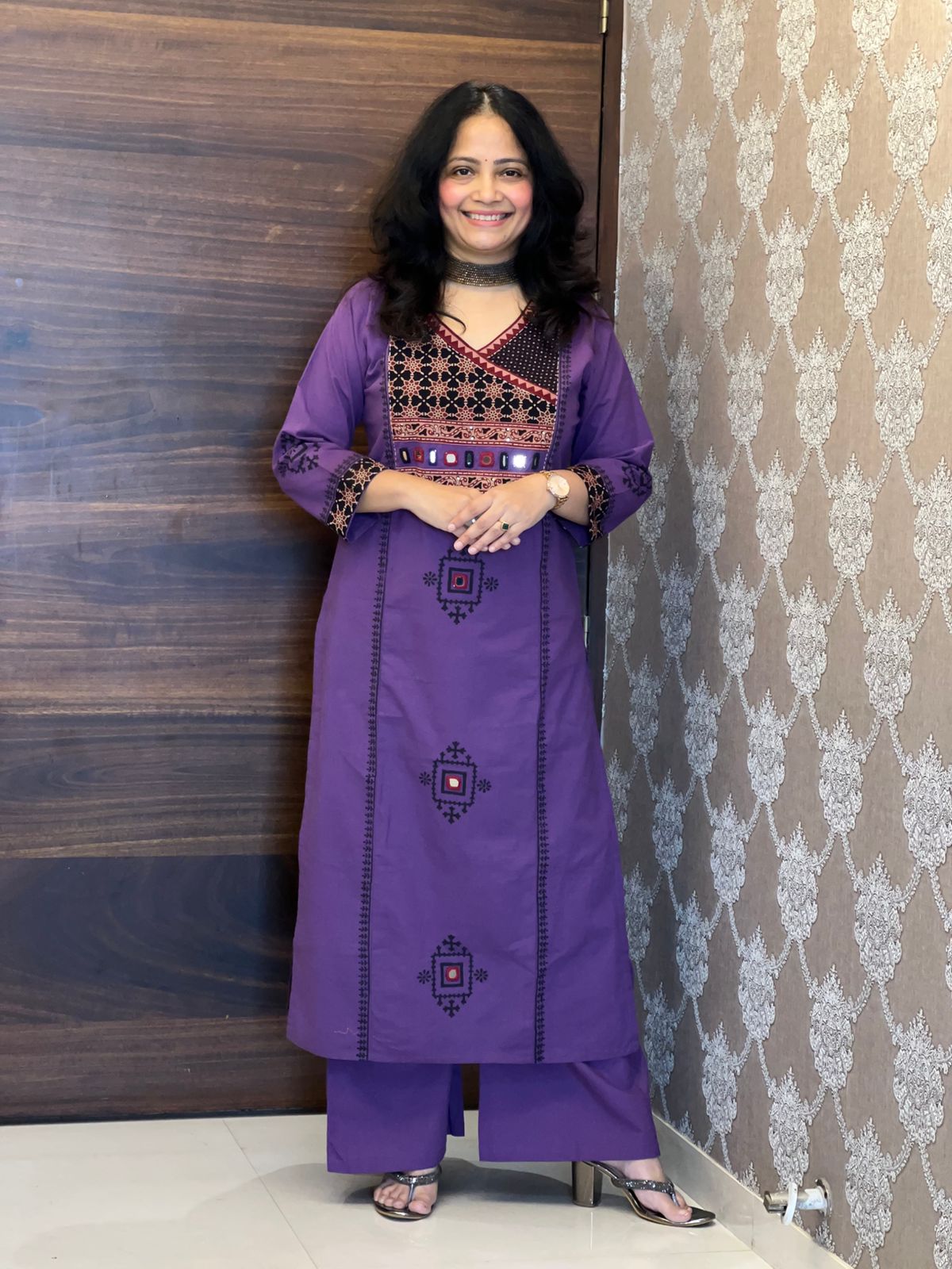 Purple Dabu Cotton Dupatta Set